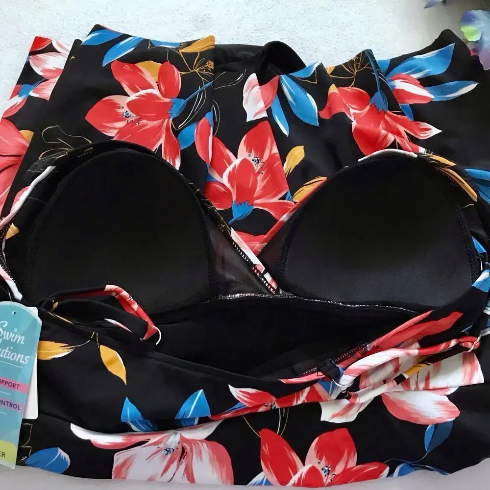 Swim Solutions NWT Tummy Control Flyaway Swimdress Women 18W - Picture 8 of 11